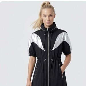 Style Mafia Black and Silver Nylon Windbreaker Coat - Size Medium